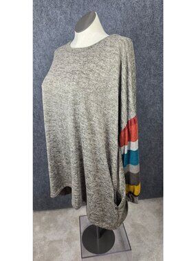 Beeson River Plus Multicolor Stripe Sleeve Womens Top 2XL Polyester/Spandex